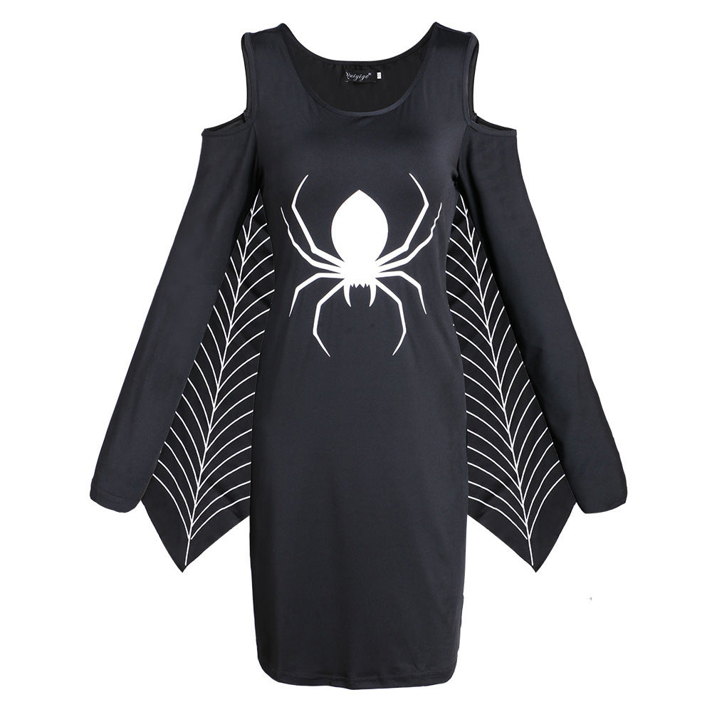 Damen Halloween Spinnenkostüm Kleid mit Spinnennetz-Flügeln – Perfekt für Halloween-Partys & Verkleidungen