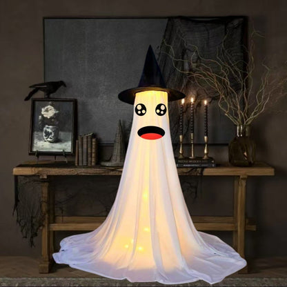 Halloween Deko Leuchtende Geister Figuren mit Hexenhut – Perfekt für Party, Haus & Garten