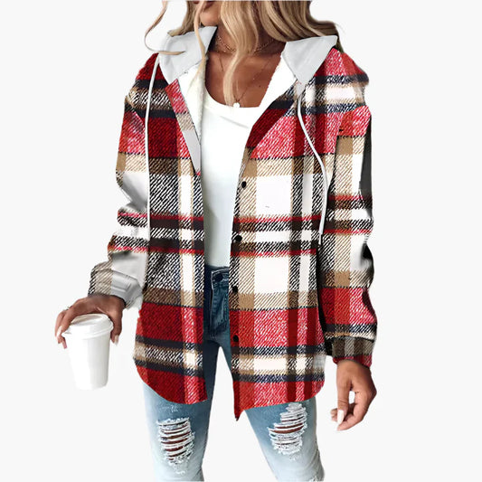 Damen Kapuzenjacke im Kariert-Look – Lässiger Herbst Streetstyle für Freizeit und Alltag