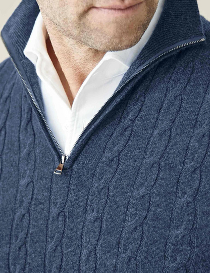 Herren Zopfmuster Pullover mit Reißverschluss – Klassischer Strickstil für Business & Freizeit