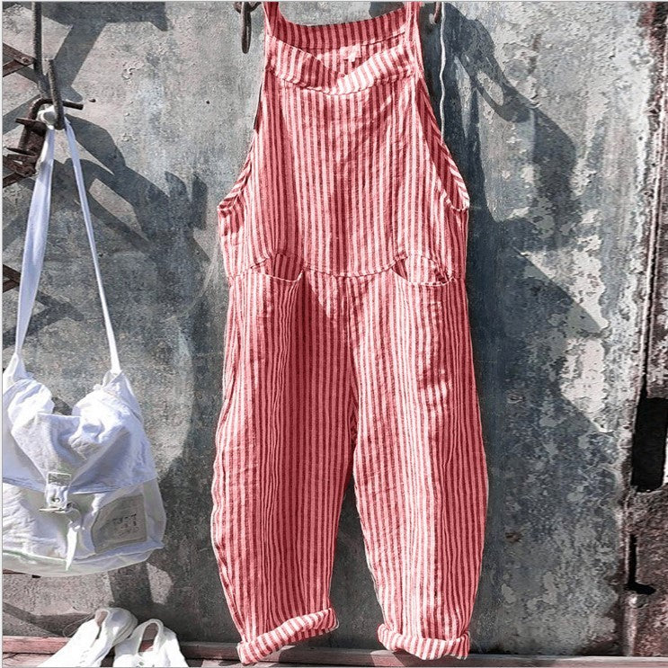 Joanne – Gestreifter Latzhosen-Jumpsuit mit Taschen für Frauen