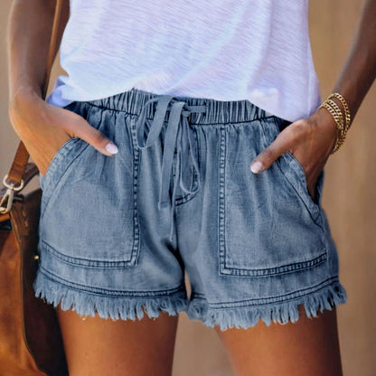 Rory – Elastische Jeansshorts mit Fransen