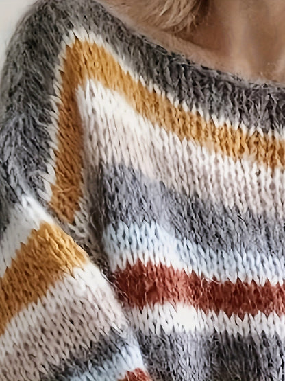 Damen Strickpullover im lässigen Streifen-Design für Herbst und Winter – Oversized, gemütlich, modisch