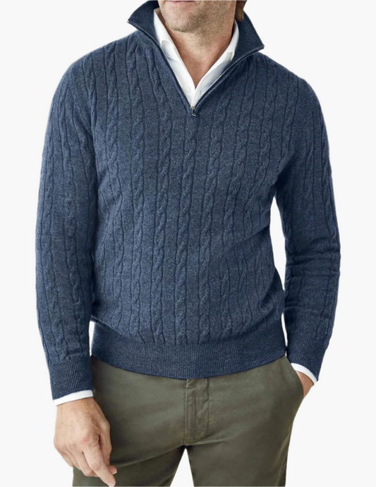 Herren Zopfmuster Pullover mit Reißverschluss – Klassischer Strickstil für Business & Freizeit