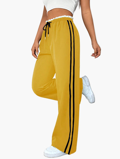Damen Sportliche Wide-Leg Freizeithose mit Doppelstreifen – Streetwear & Fitness