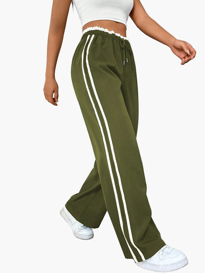 Damen Sportliche Wide-Leg Freizeithose mit Doppelstreifen – Streetwear & Fitness