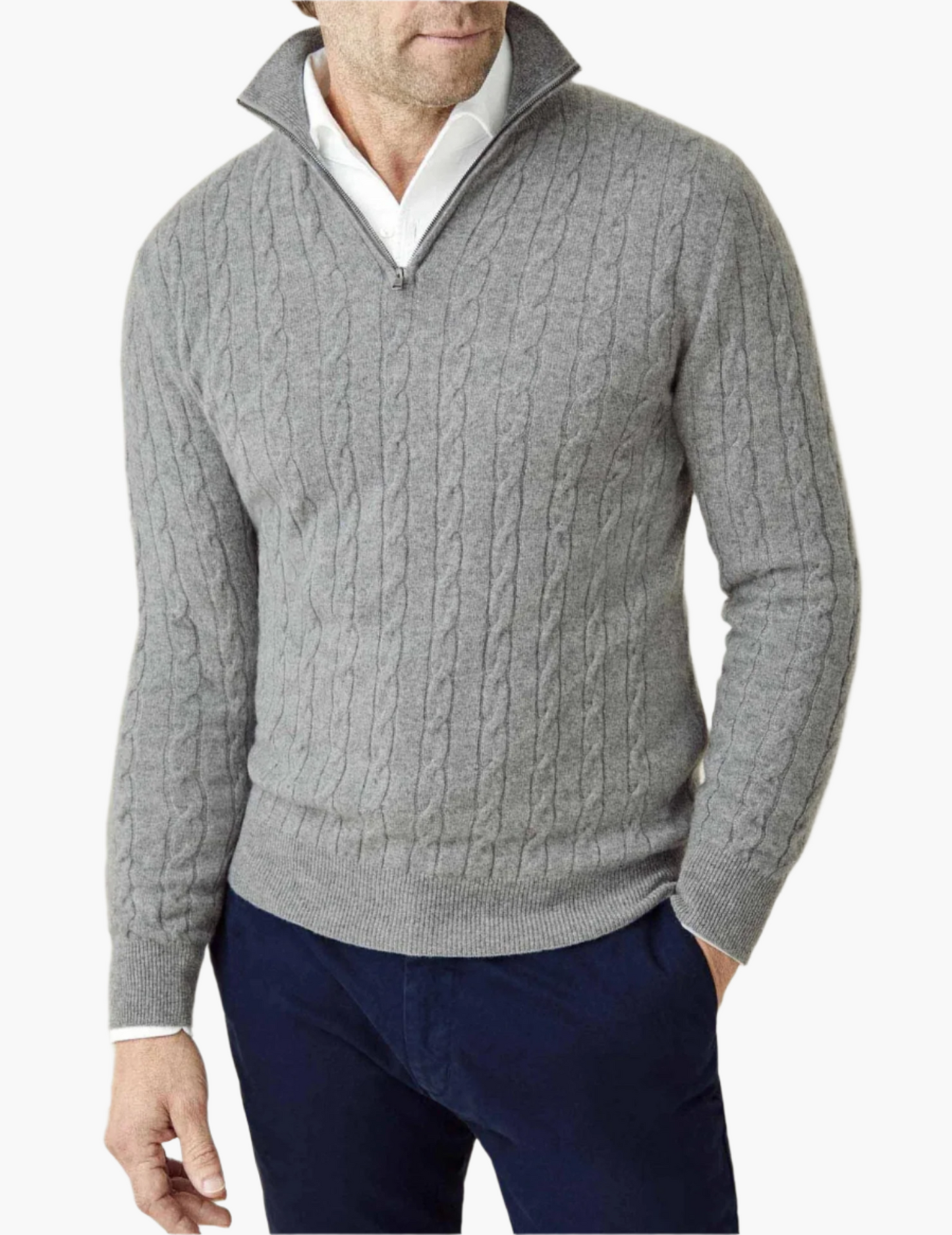 Herren Zopfmuster Pullover mit Reißverschluss – Klassischer Strickstil für Business & Freizeit