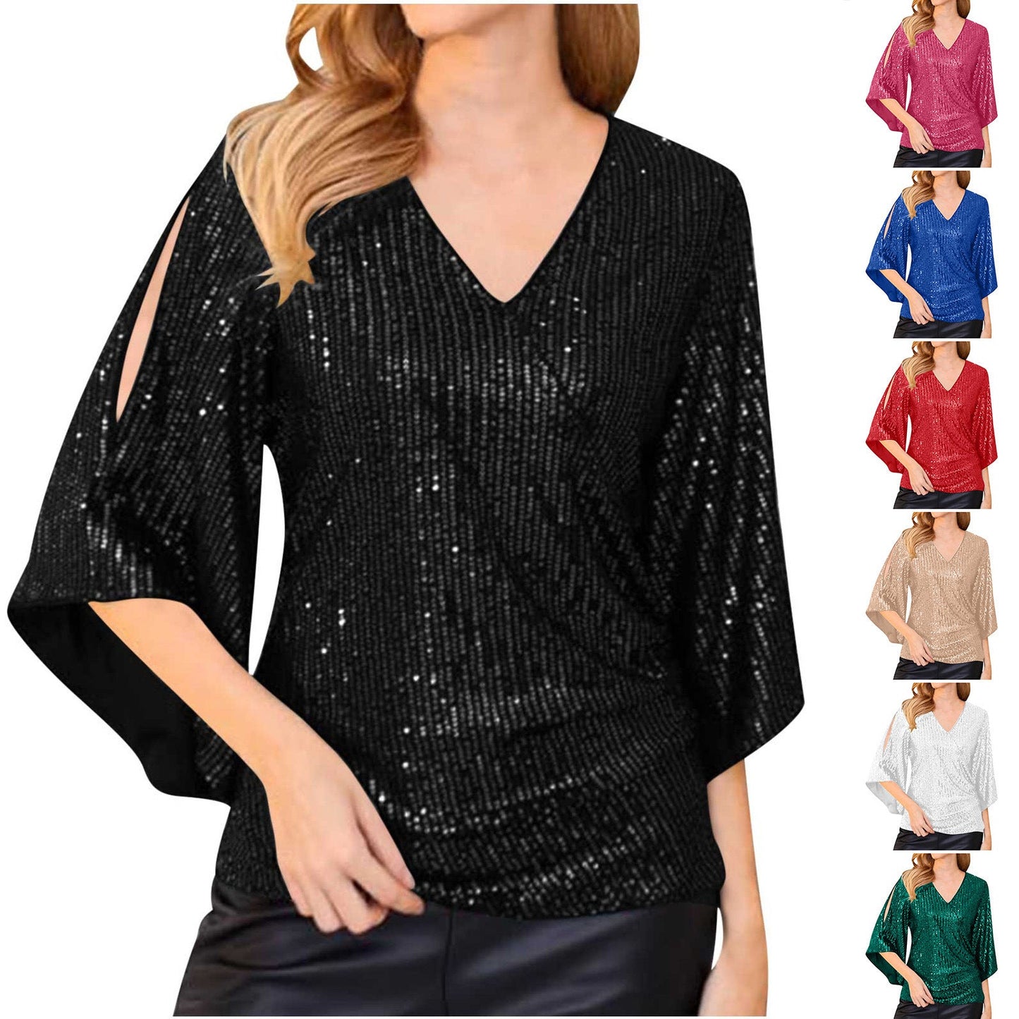 Alice – Pailletten T-Shirt für Damen, Kurzarm, mittellang