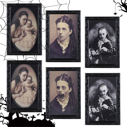 Halloween Deko Wechselbild Geisterporträts – Gruselige Lentikularbilder für Spukhaus & Party (3er oder 6er Set)