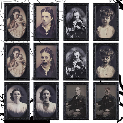 Halloween Deko Wechselbild Geisterporträts – Gruselige Lentikularbilder für Spukhaus & Party (3er oder 6er Set)