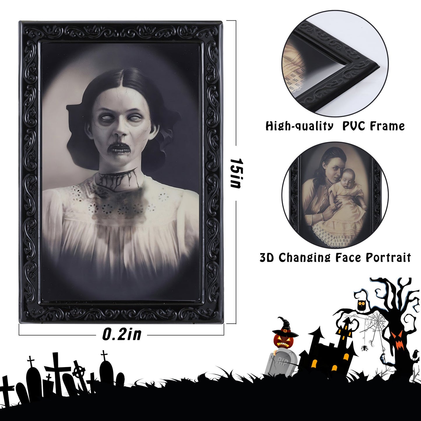 Halloween Deko Wechselbild Geisterporträts – Gruselige Lentikularbilder für Spukhaus & Party (3er oder 6er Set)