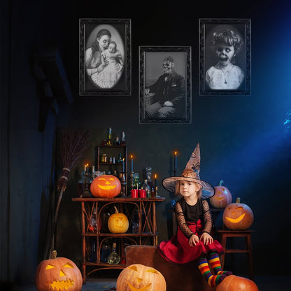Halloween Deko Wechselbild Geisterporträts – Gruselige Lentikularbilder für Spukhaus & Party (3er oder 6er Set)