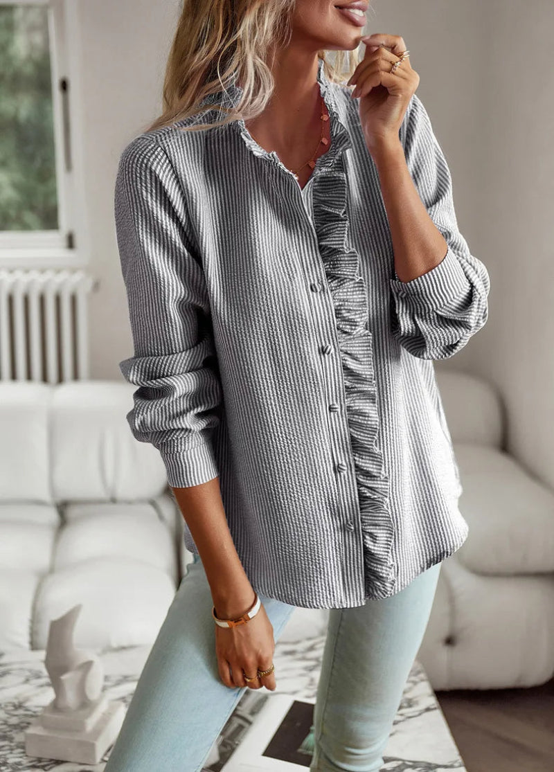 Damen Chiffon Bluse mit Rüschenkragen – Eleganter Alltagsstil für Büro & Freizeit