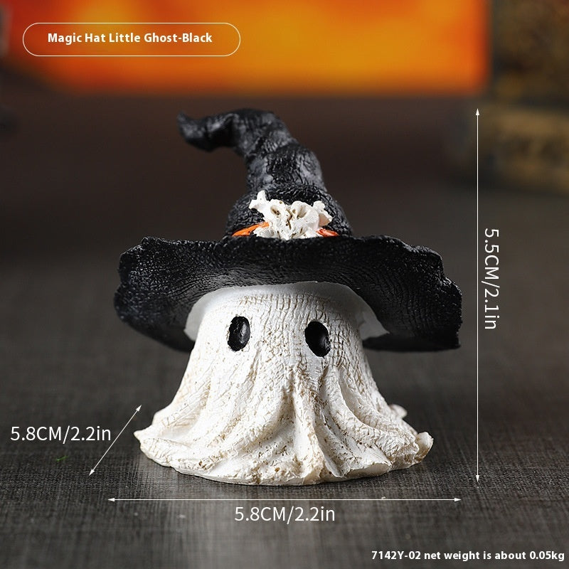 Halloween Dekofigur Geist mit Hexenhut – Niedliche Tischdekoration für Halloween-Partys