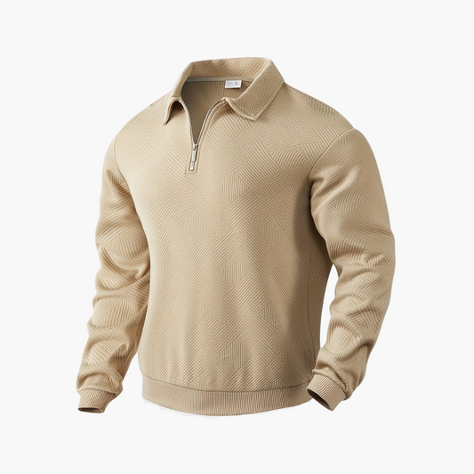Herren Sweatshirt mit Reißverschluss und geometrischem Muster – Stilvolles Vintage-Design für Alltag und Freizeit