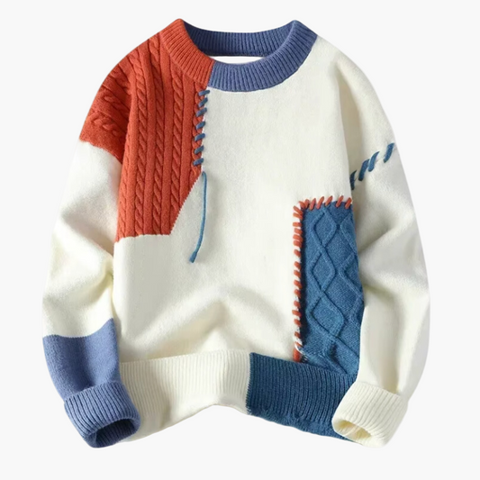 Herren Patchwork Strickpullover im modernen Design – Komfortabler Winterpullover für stilvolle Outfits