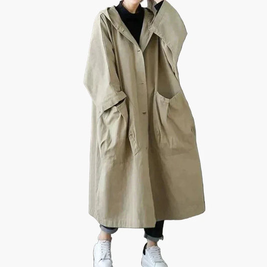 Damen Oversized Trenchcoat mit Kapuze – Winddichter Mantel für Alltag & Outdoor
