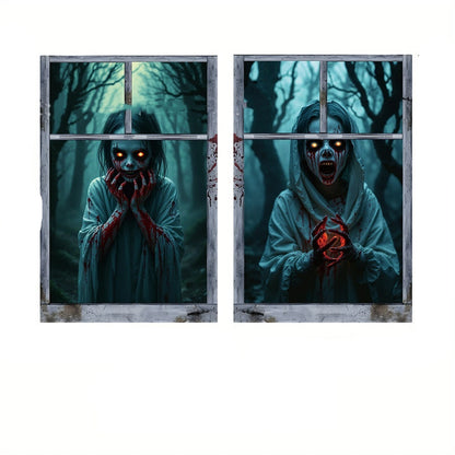Halloween Fensterdeko Horror Nonne – Gruselige Fensterfolie für Halloween Party & Spukhaus