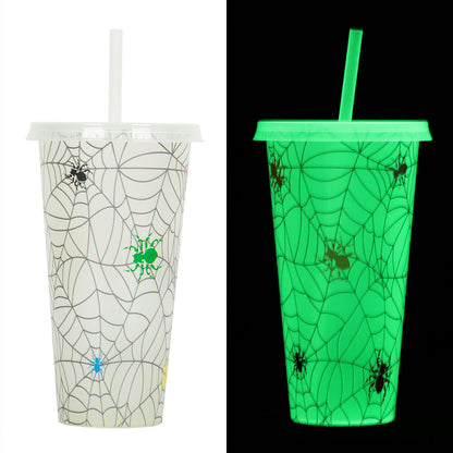 Halloween Becher mit Strohhalm – Leuchtender Partybecher für Halloween-Partys & Gruselige Dekoration