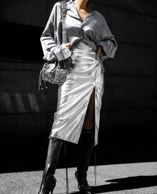 Giulia - Kunstlederrock mit modernem Metallic Look