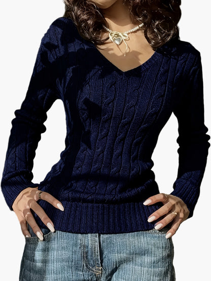 Damen Strickpullover mit V-Ausschnitt – Eleganter Freizeit-Look für Alltag & Büro