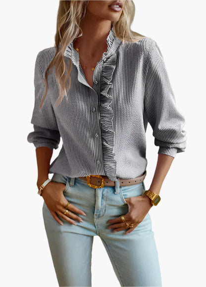 Damen Chiffon Bluse mit Rüschenkragen – Eleganter Alltagsstil für Büro & Freizeit
