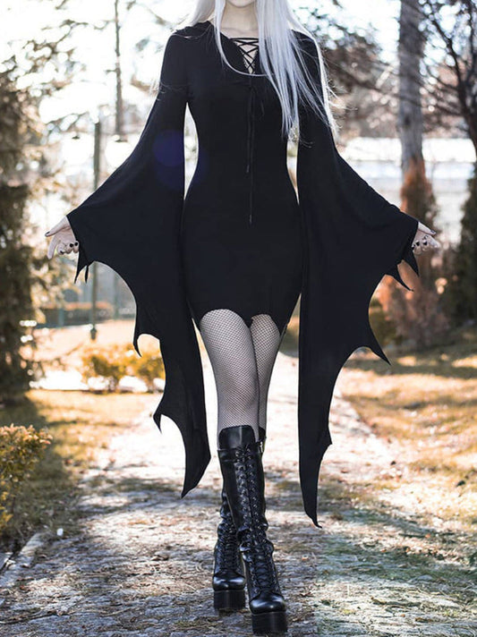 Halloween Damen Kleid Gothic Fledermaus Kostüm für Partys und Cosplay