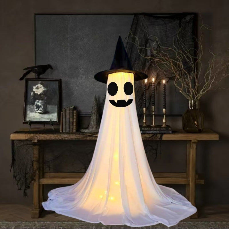 Halloween Deko Leuchtende Geister Figuren mit Hexenhut – Perfekt für Party, Haus & Garten