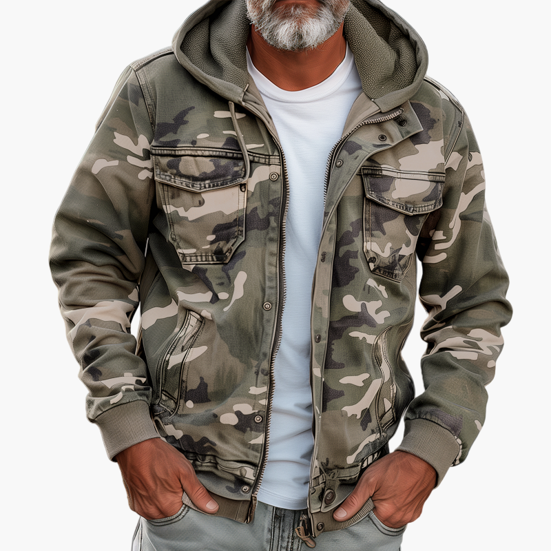 Herren Cargo-Jacke im Camouflage-Stil mit Kapuze – Outdoor & Urban Fashion