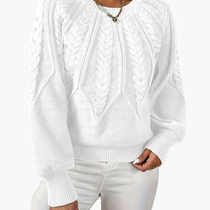 Damen Strickpullover mit Zopfmuster und Rundhalsausschnitt – Eleganter Alltagslook für Frühling & Herbst