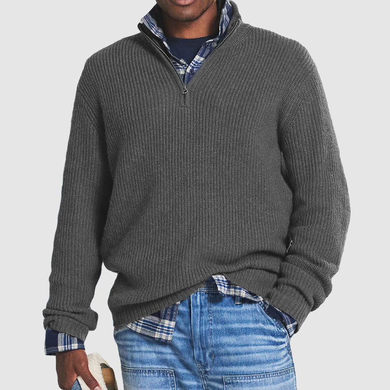 Herren Strickpullover mit Reißverschluss – Business Casual Freizeitpullover