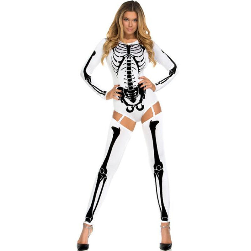 Damen Halloween Skelett Overall Kostüm für Party & Karneval