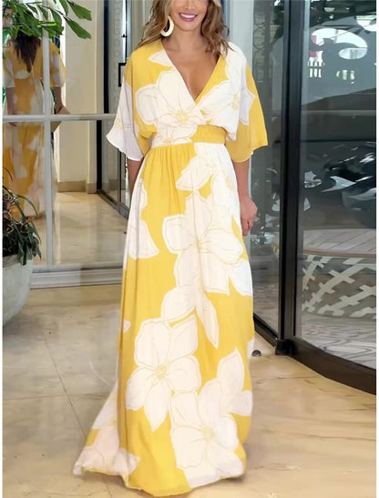 Damen Maxikleid mit Blumenmuster – Eleganter Sommer-Look für Urlaub und Alltag