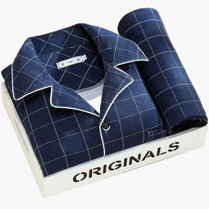 Herren Schlafanzug Set – Klassisches Design mit Weizenmuster, Langarm, Bequeme Nachtwäsche