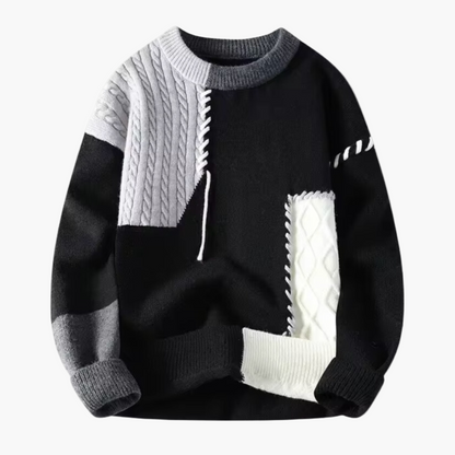 Herren Patchwork Strickpullover im modernen Design – Komfortabler Winterpullover für stilvolle Outfits