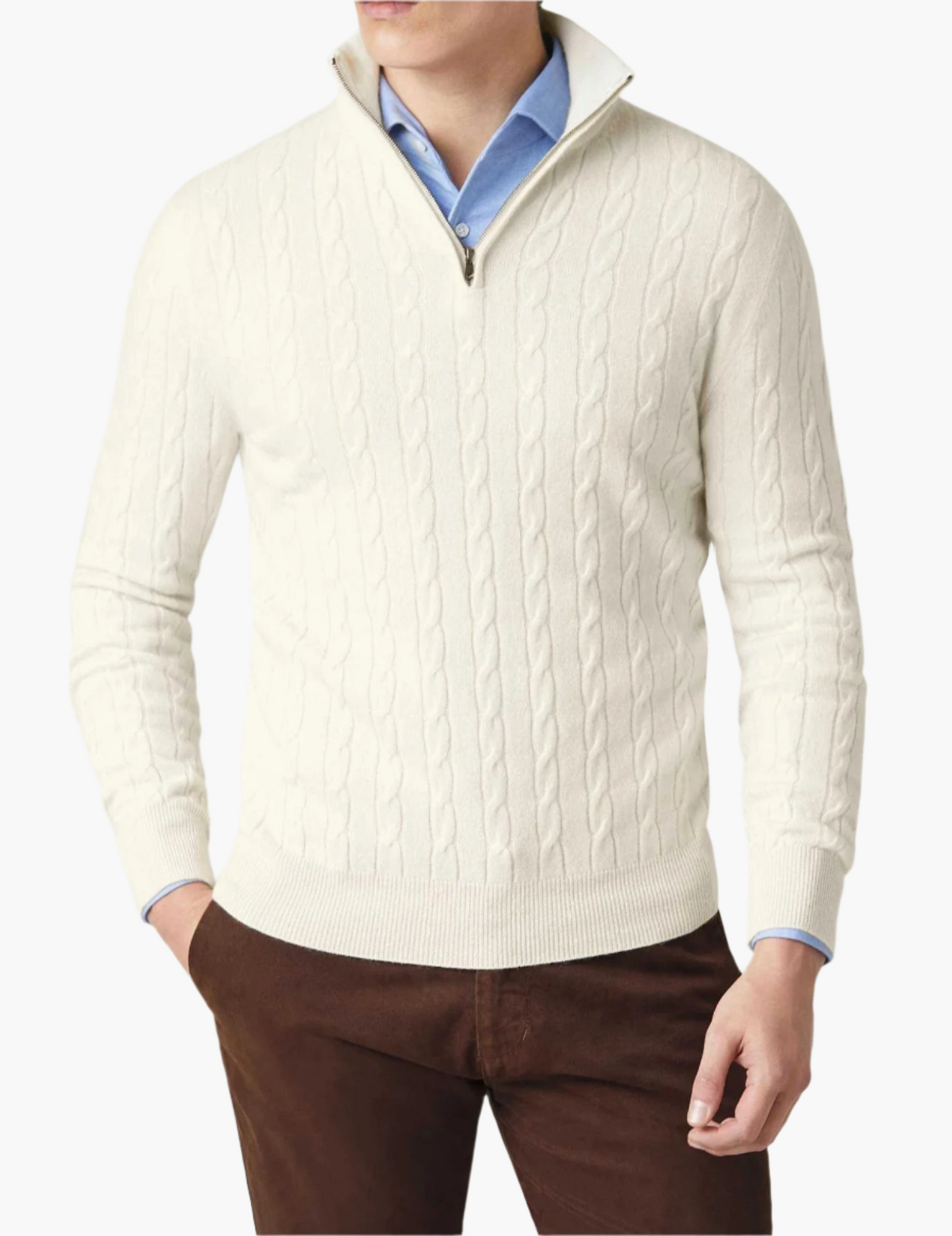 Herren Zopfmuster Pullover mit Reißverschluss – Klassischer Strickstil für Business & Freizeit