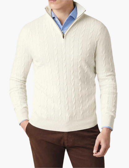 Herren Zopfmuster Pullover mit Reißverschluss – Klassischer Strickstil für Business & Freizeit