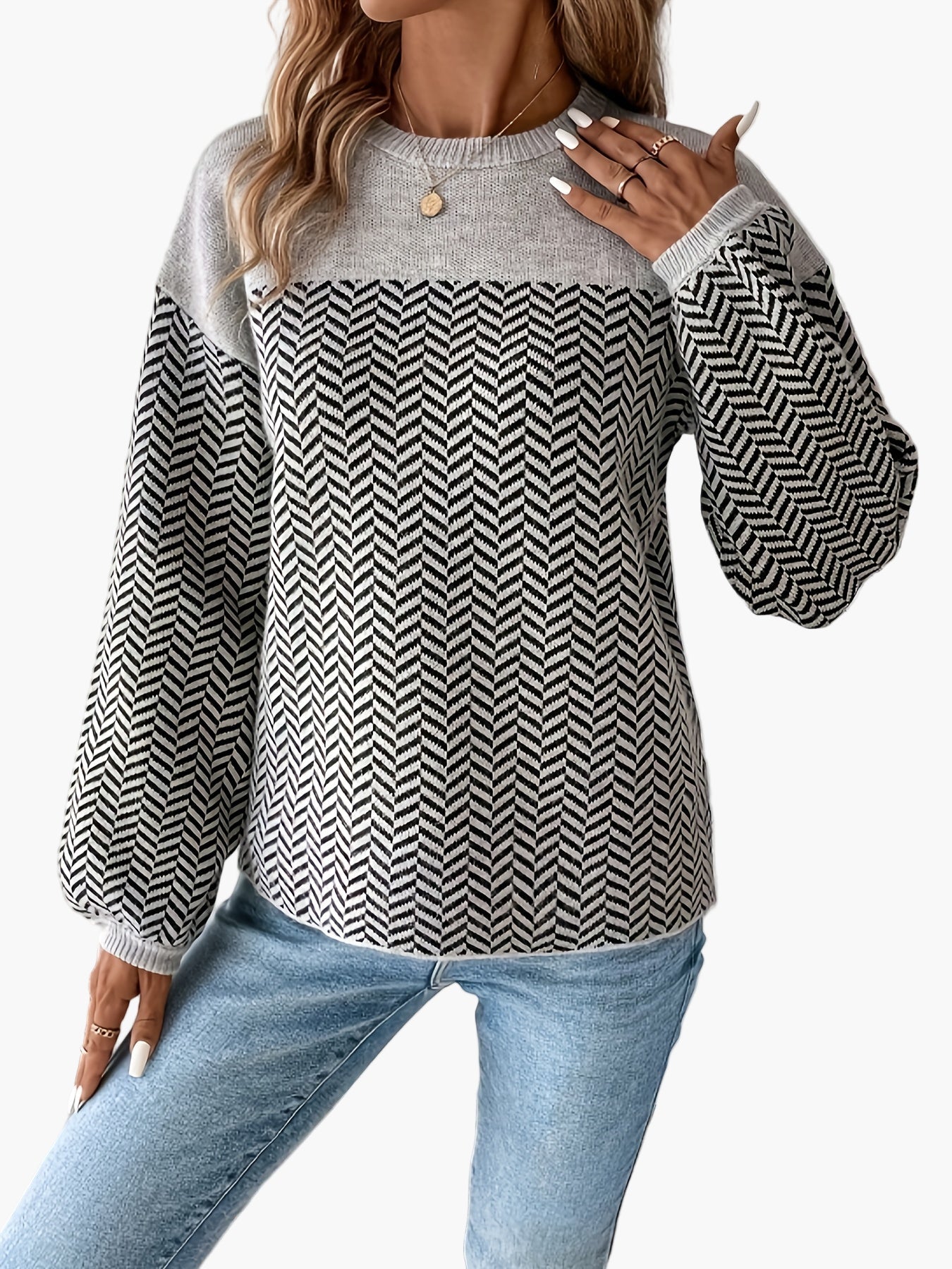 Damen Strickpullover im Casual Stil mit Hahnentritt-Muster – Perfekt für Freizeit & Alltag