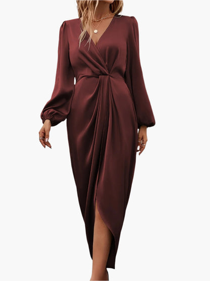 Damen Elegantes Wickelkleid mit Drapierung – Perfekt für festliche Anlässe & Abendveranstaltungen