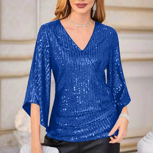 Alice – Pailletten T-Shirt für Damen, Kurzarm, mittellang