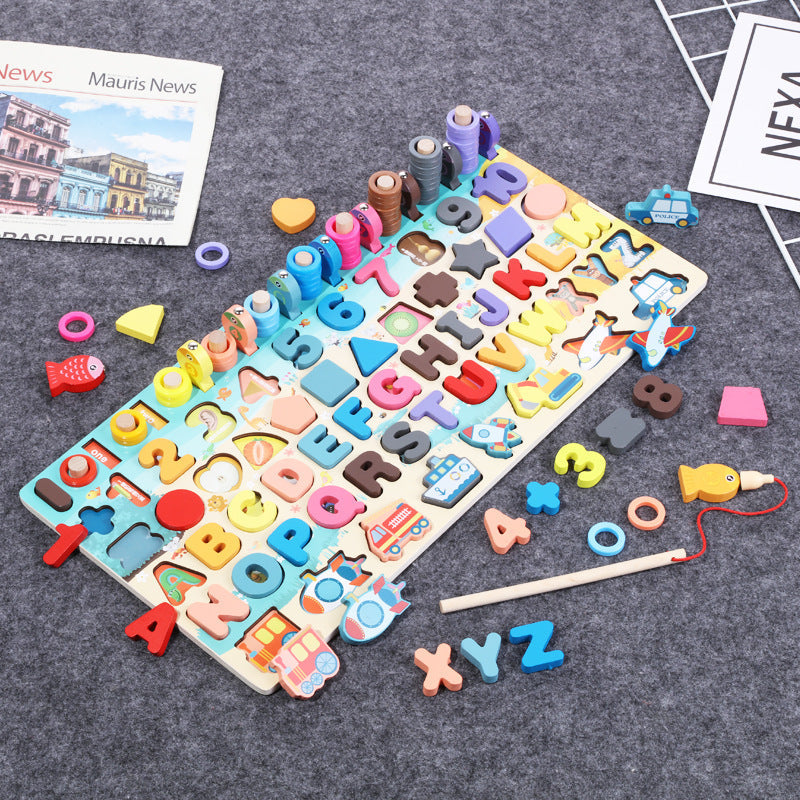 Lernspielzeug Holz Buchstaben & Zahlen Puzzle für Kinder – Pädagogisches Montessori Brettspiel