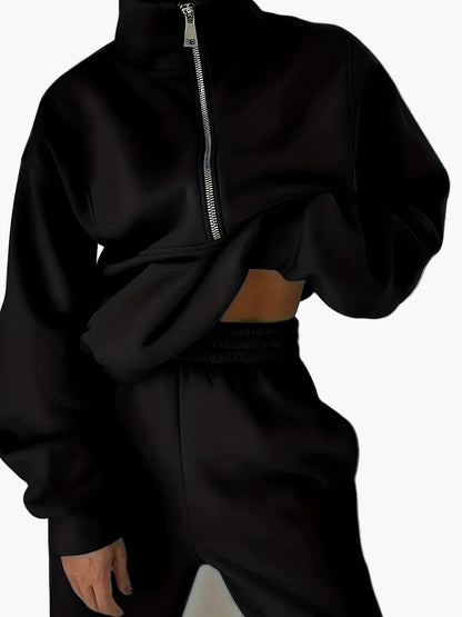 Damen Freizeit Zip Sweatshirt mit Stehkragen – Lässiger Herbst/Winter Pullover