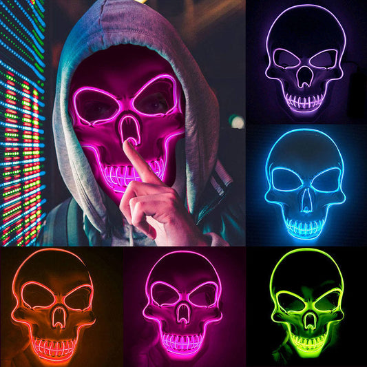 Halloween LED Leuchtende Totenkopfmaske für Erwachsene – Perfekte Grusel-Kostümmaske für Party & Deko