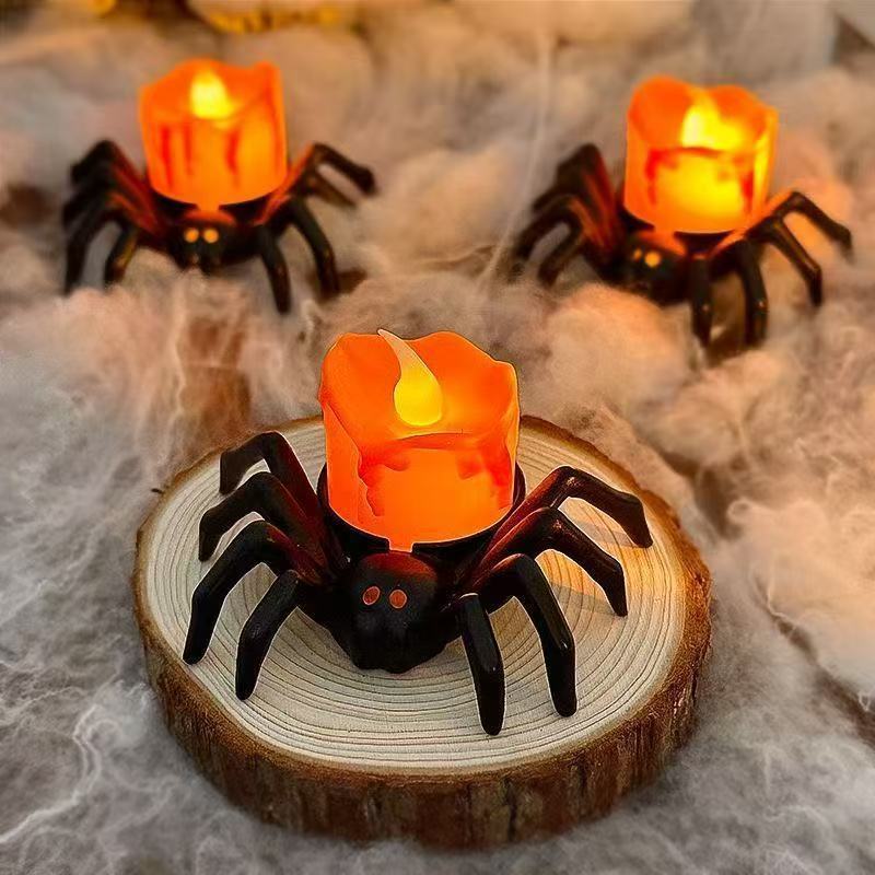 Halloween Spinnen-Kerzenlampe für Deko & Party – Gruselige LED Tischleuchte für Halloween