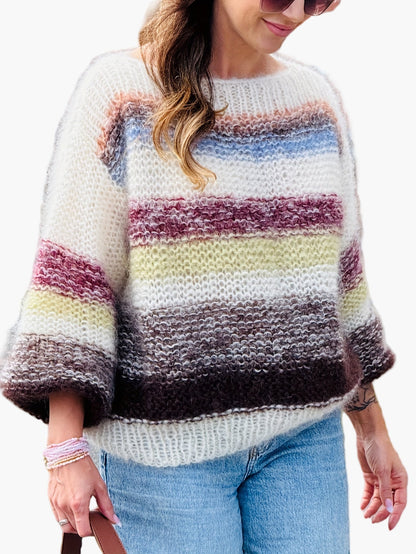 Damen Eleganter Strickpullover mit Streifenmuster für Herbst und Winter – Bequemer Freizeit-Look