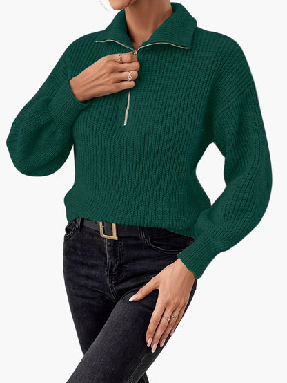 Damen Strickpullover mit Reißverschluss und elegantem Kragen – Modischer Freizeit-Look