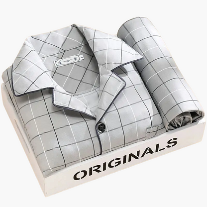 Herren Schlafanzug Set – Klassisches Design mit Weizenmuster, Langarm, Bequeme Nachtwäsche