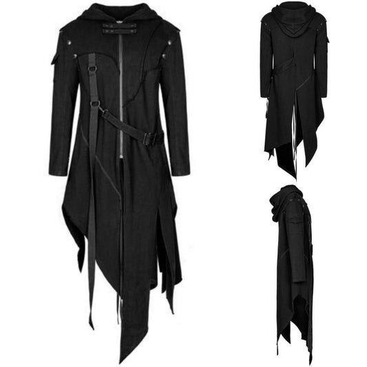 Halloween Herren Gothic Mantel mit Kapuze – Vintage Cosplay Kostüm für Partys & Gruselige Events