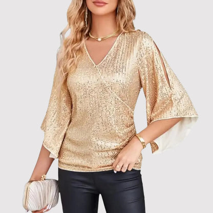 Alice – Pailletten T-Shirt für Damen, Kurzarm, mittellang