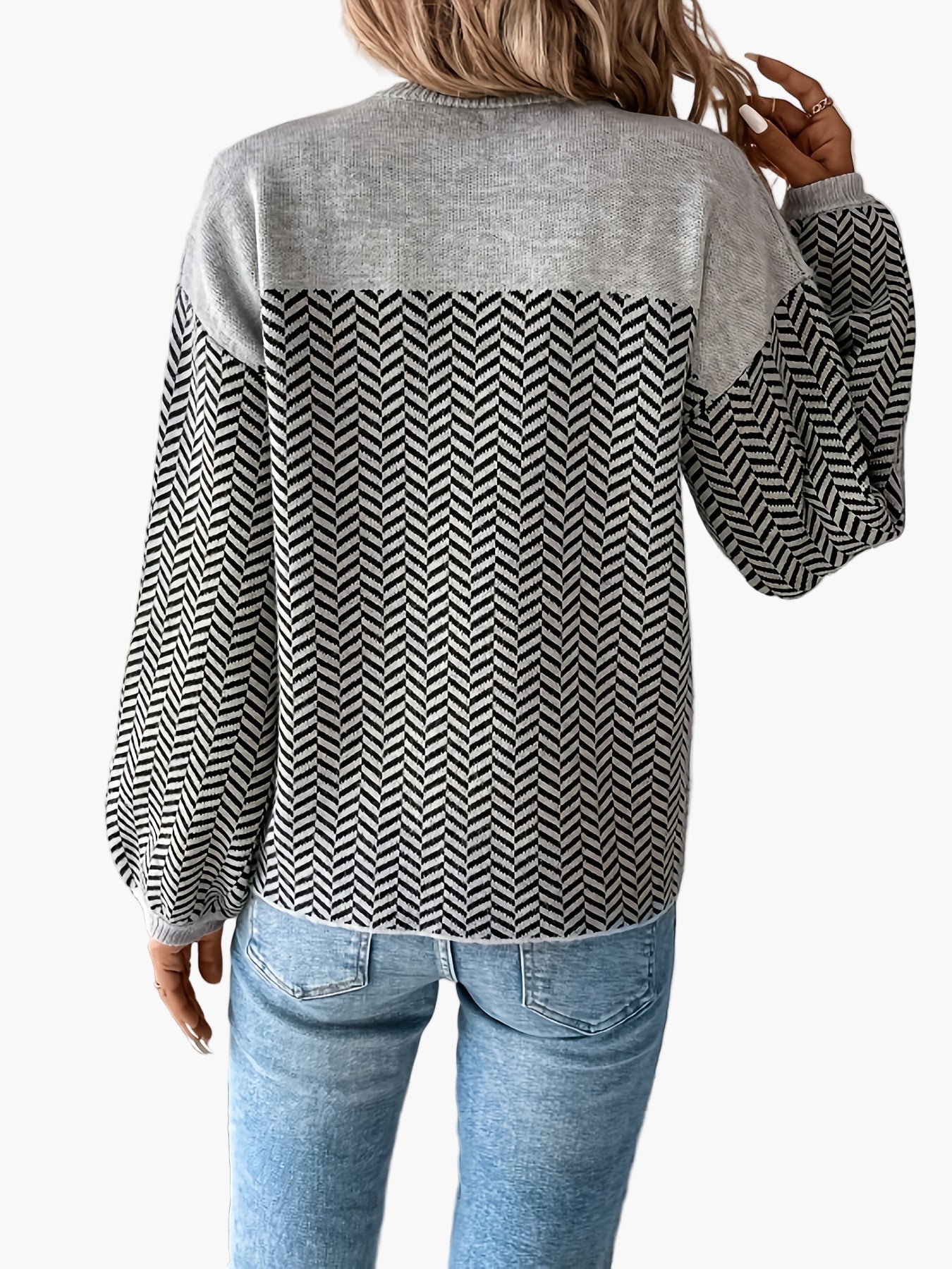Damen Strickpullover im Casual Stil mit Hahnentritt-Muster – Perfekt für Freizeit & Alltag